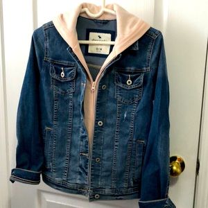 Abercrombie Kids denim Jacket zip up faux hoodie